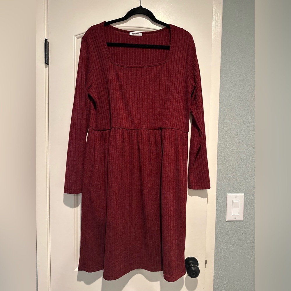 Casual Sweater Dress - Maroon